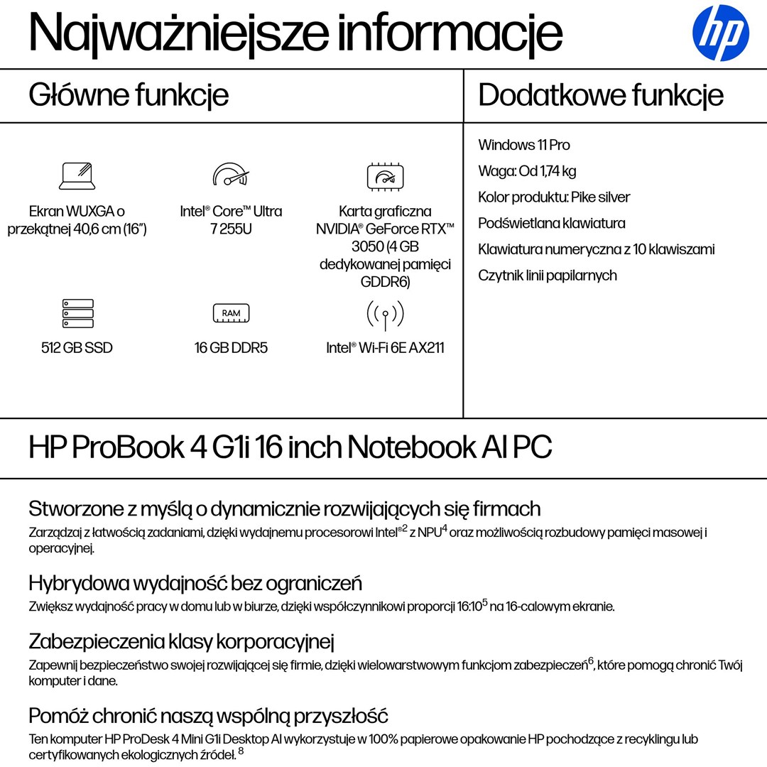 Laptop HP ProBook 4 G1i (16", WUXGA, IPS, Intel Core Ultra 7 255U, 16GB, 512GB SSD, Intel Arc Graphics, Windows 11 Pro, Non-HR tipkovnica, Srebrna)-3