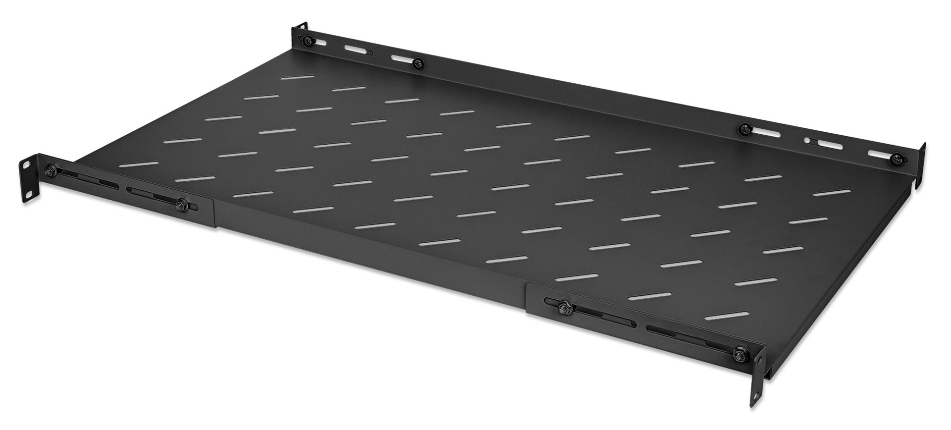 Intellinet 19" Fixed Shelf (adjustable), 1U, 750mm shelf depth, 750 to 950mm adjustable rail depth, Max 20kg, Black, Lifetime warranty-1