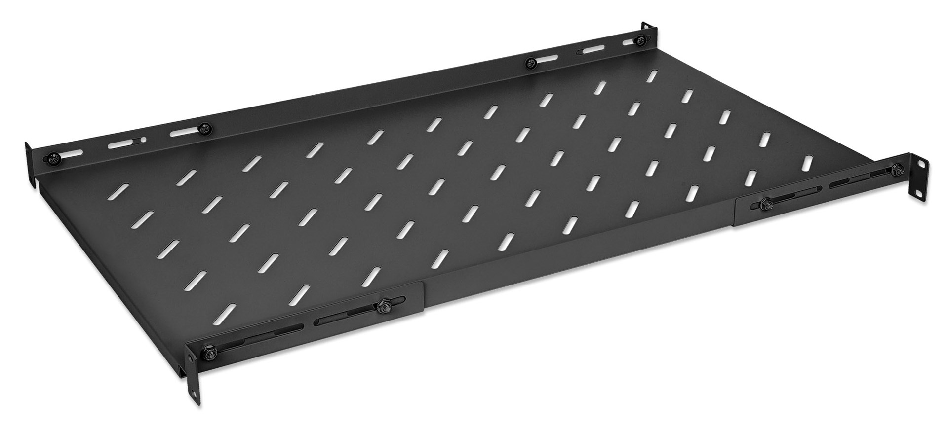 Intellinet 19" Fixed Shelf (adjustable), 1U, 750mm shelf depth, 750 to 950mm adjustable rail depth, Max 20kg, Black, Lifetime warranty-0