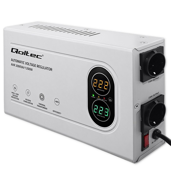 Qoltec Automatyczny Stabilizator napięcia AVR 2000VA | 1200W | Compact | Toroidalny transformator-0