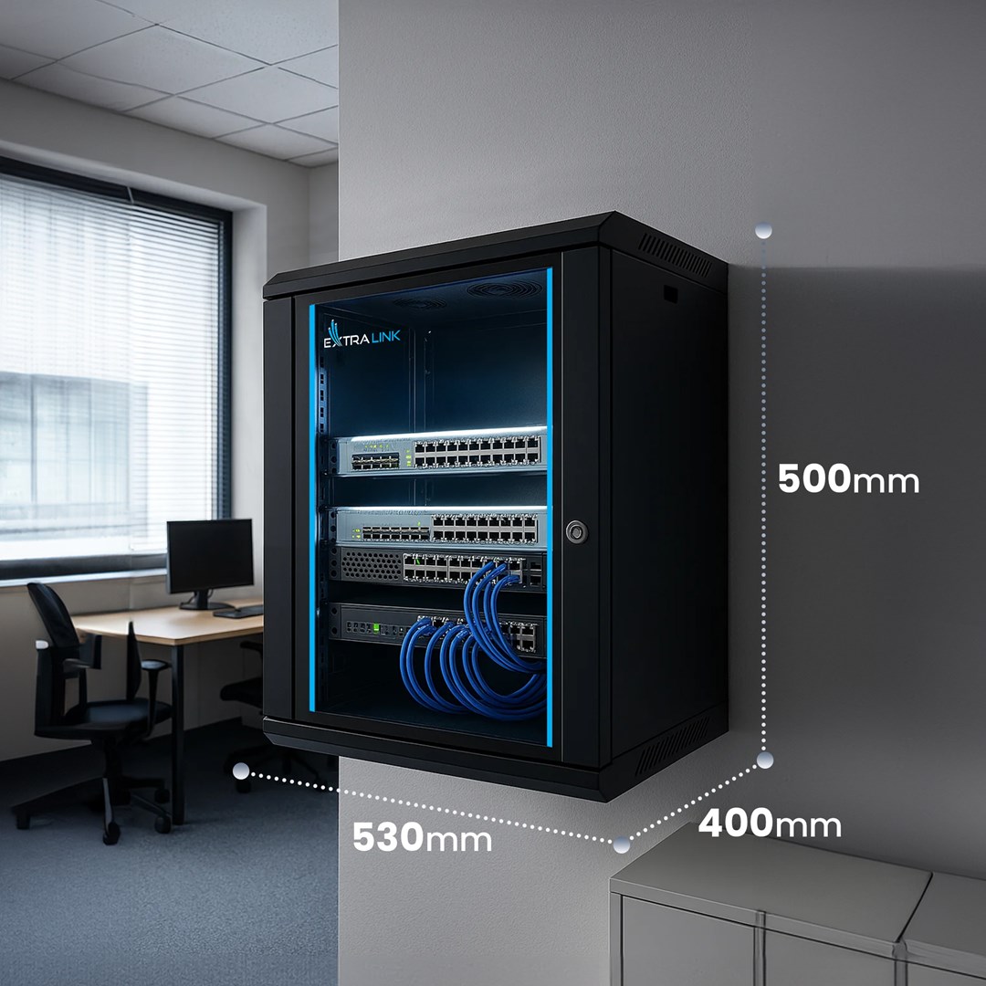 Zidni mrežni ormar EXTRALINK LITE 9U (530x400mm), crna boja-8