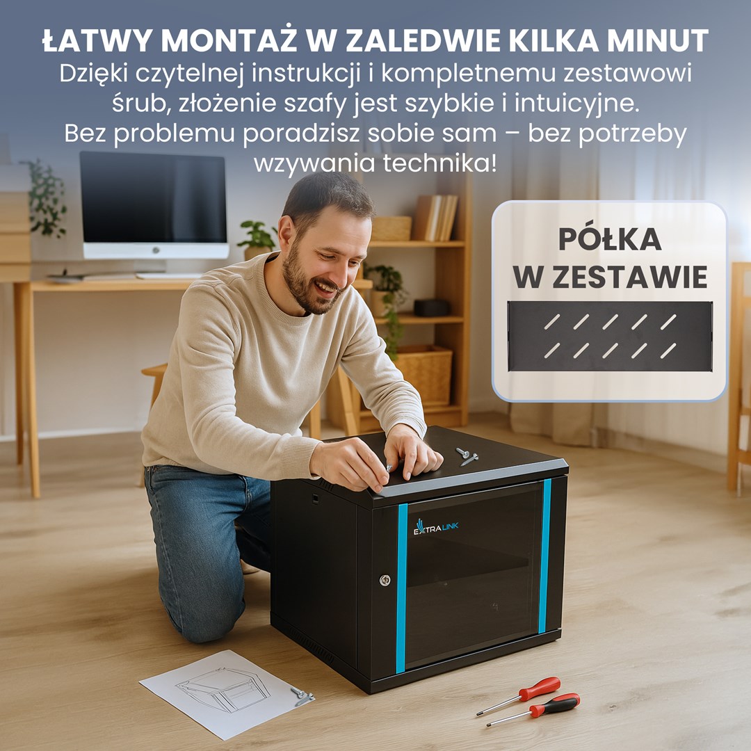 Zidni mrežni ormar EXTRALINK LITE 9U (530x400mm), crna boja-12