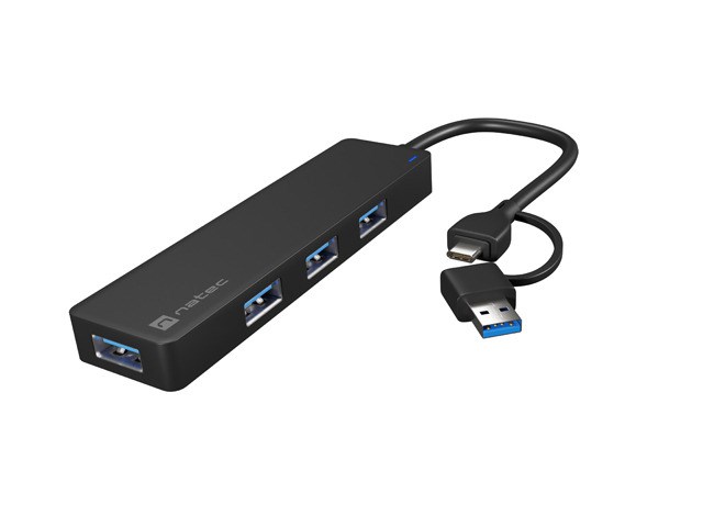 USB-C Hub NATEC MAYFLY 4x USB 3.0 s USB-A adapterom, siva boja