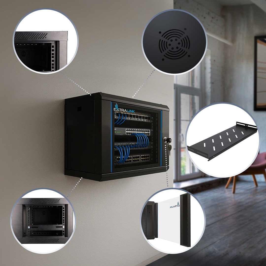 Extralink LITE 4U 530X400 WALL-MOUNTED RACKMOUNT CABINET BLACK Freestand/Wall/Floor mounted rack