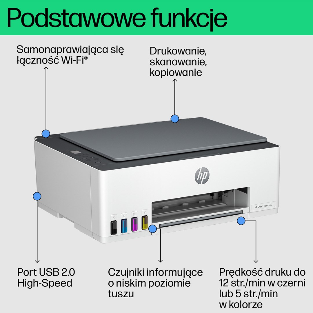 Multifunkcijski printer HP Smart Tank 580 (tintni, u boji, ispis/kopiranje/skeniranje, A4, 12 ppm, Wi-Fi)-2