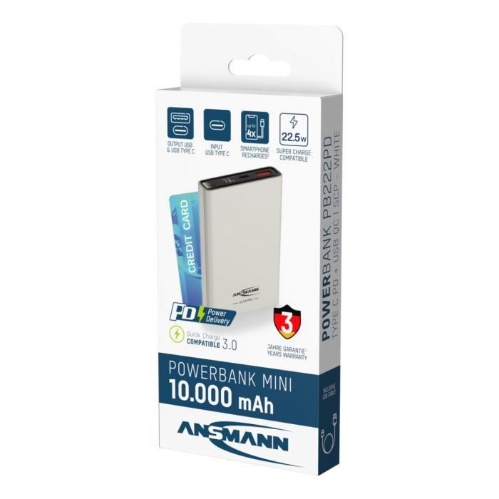 Prijenosna baterija ANSMANN 10.8 10000 mAh bijela boja-4