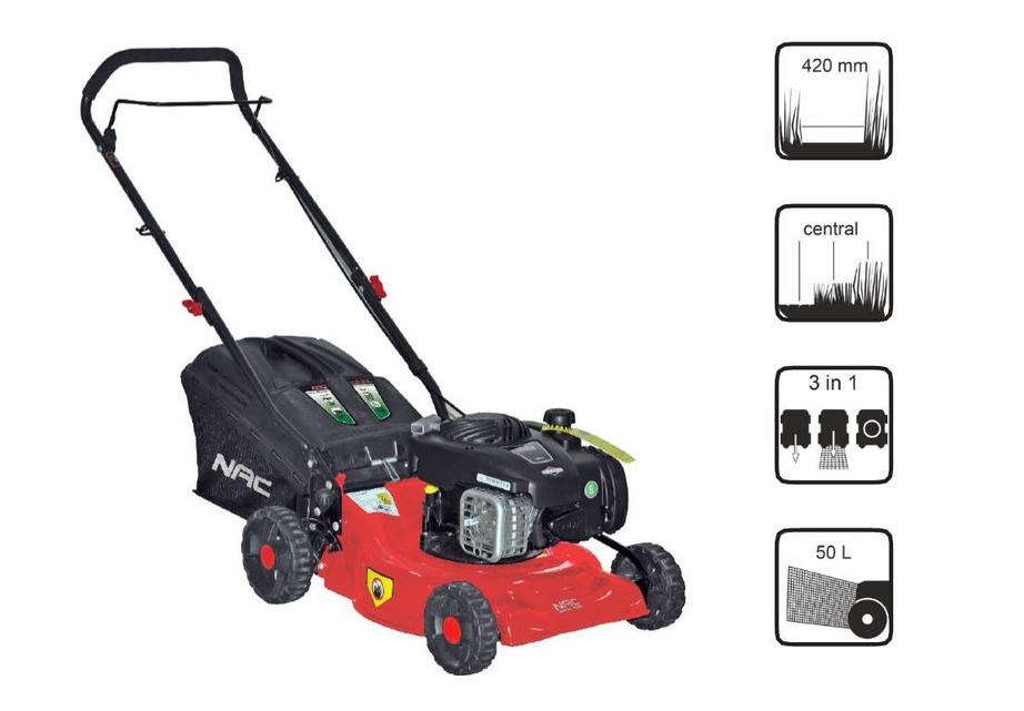NAC PETROL LAWN MOWER WITHOUT DRIVE 42cm BRIGGS & STRATTON 125cc LP42-450E