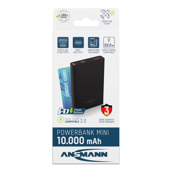 Prijenosna baterija ANSMANN Powerbank 10.8, 10000 mAh, crna boja-10