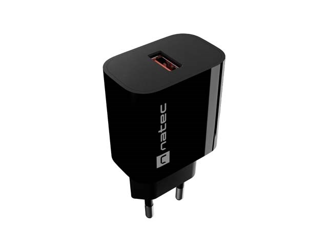 Zidni punjač NATEC Ribera 18W (1x USB-A, QC 3.0) crna boja