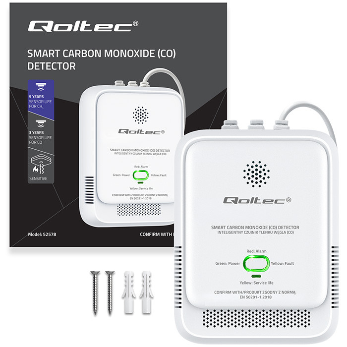 Qoltec 52576 Carbon monoxide sensor | CO detector | alarm 85dB | LED-9