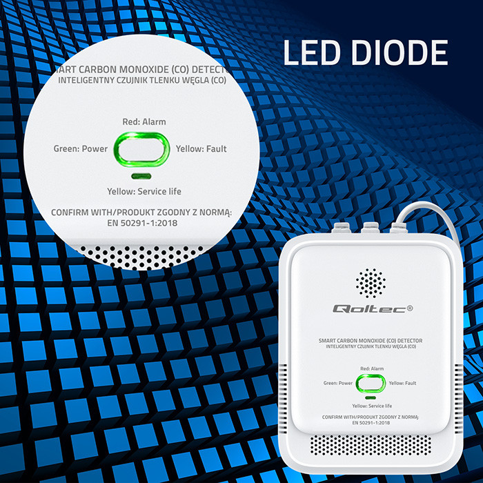 Qoltec 52576 Carbon monoxide sensor | CO detector | alarm 85dB | LED-3