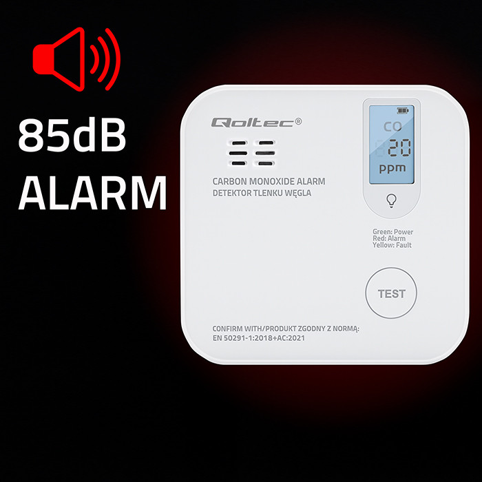 Qoltec 52577 Wireless Carbon monoxide (CO) sensor with battery | sensor service life 10 years | alarm 85dB | LED-4