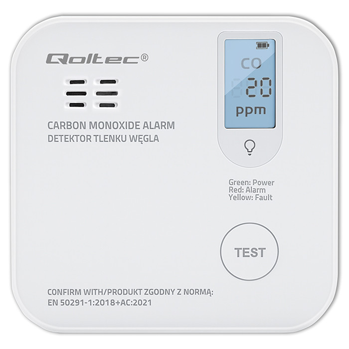 Qoltec 52577 Wireless Carbon monoxide (CO) sensor with battery | sensor service life 10 years | alarm 85dB | LED-6