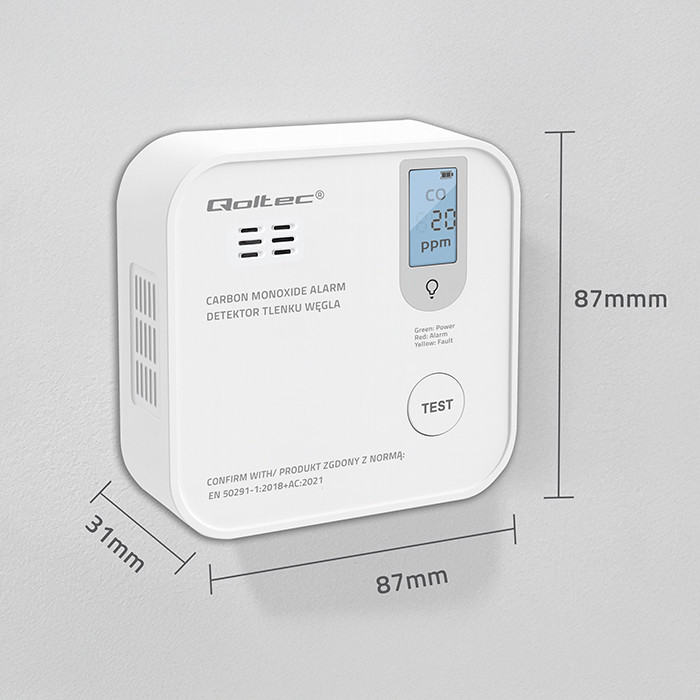 Qoltec 52577 Wireless Carbon monoxide (CO) sensor with battery | sensor service life 10 years | alarm 85dB | LED-7
