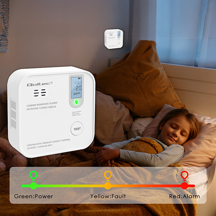 Qoltec 52577 Wireless Carbon monoxide (CO) sensor with battery | sensor service life 10 years | alarm 85dB | LED-3