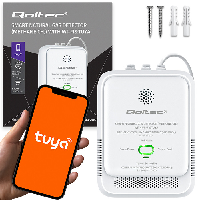 Qoltec 52651 Natural Gas Leak Sensor | CH4 detector | NG | Tuya | Wi-Fi | 85dB alarm | LED-9