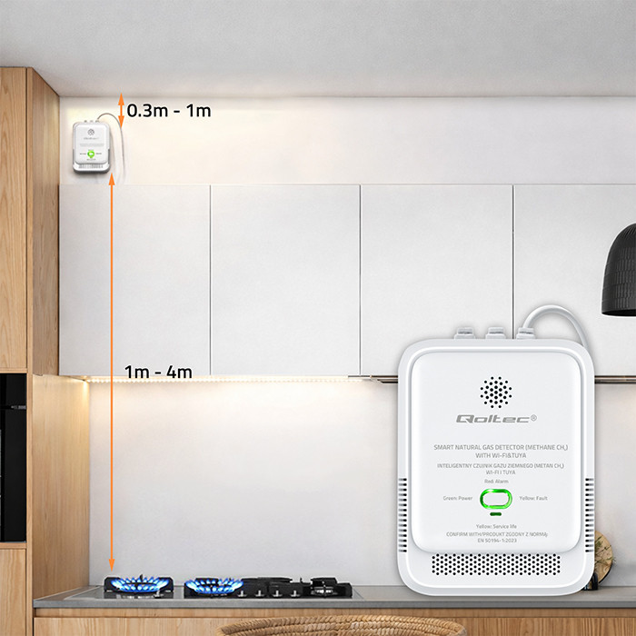 Qoltec 52651 Natural Gas Leak Sensor | CH4 detector | NG | Tuya | Wi-Fi | 85dB alarm | LED-5