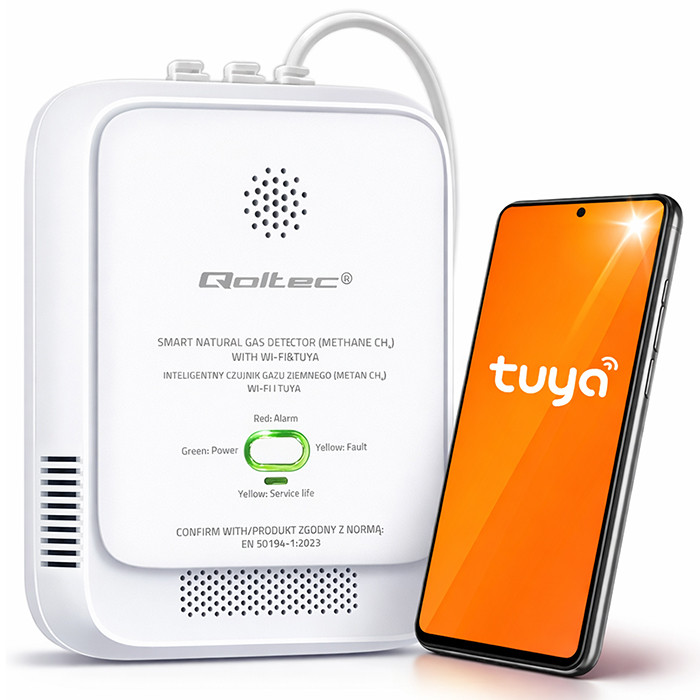Qoltec 52651 Natural Gas Leak Sensor | CH4 detector | NG | Tuya | Wi-Fi | 85dB alarm | LED-0