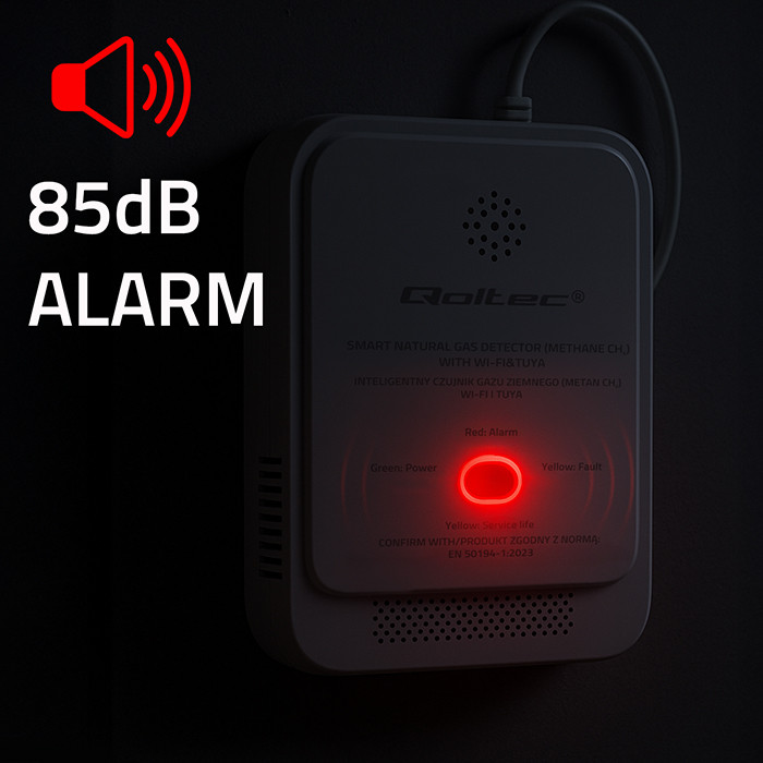 Qoltec 52651 Natural Gas Leak Sensor | CH4 detector | NG | Tuya | Wi-Fi | 85dB alarm | LED-1