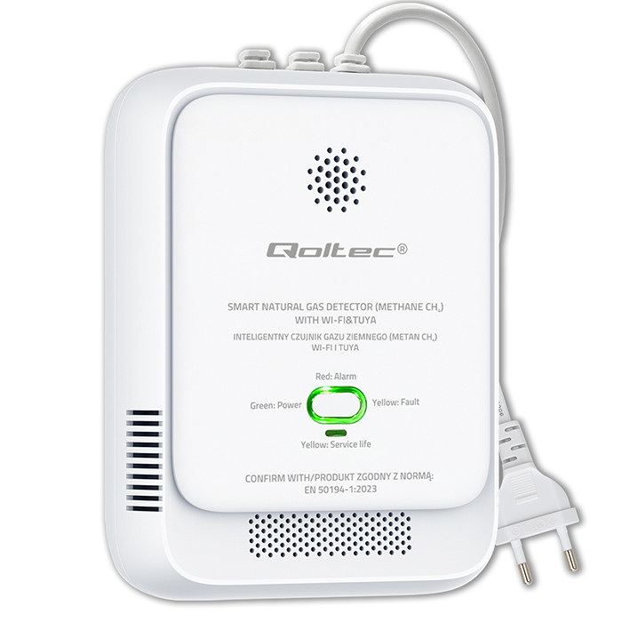 Qoltec 52651 Natural Gas Leak Sensor | CH4 detector | NG | Tuya | Wi-Fi | 85dB alarm | LED-8