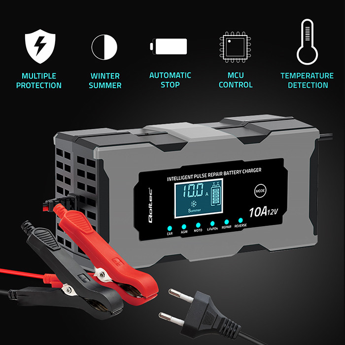 Automatski punjač akumulatora QOLTEC 12V 10A s funkcijom popravka-2