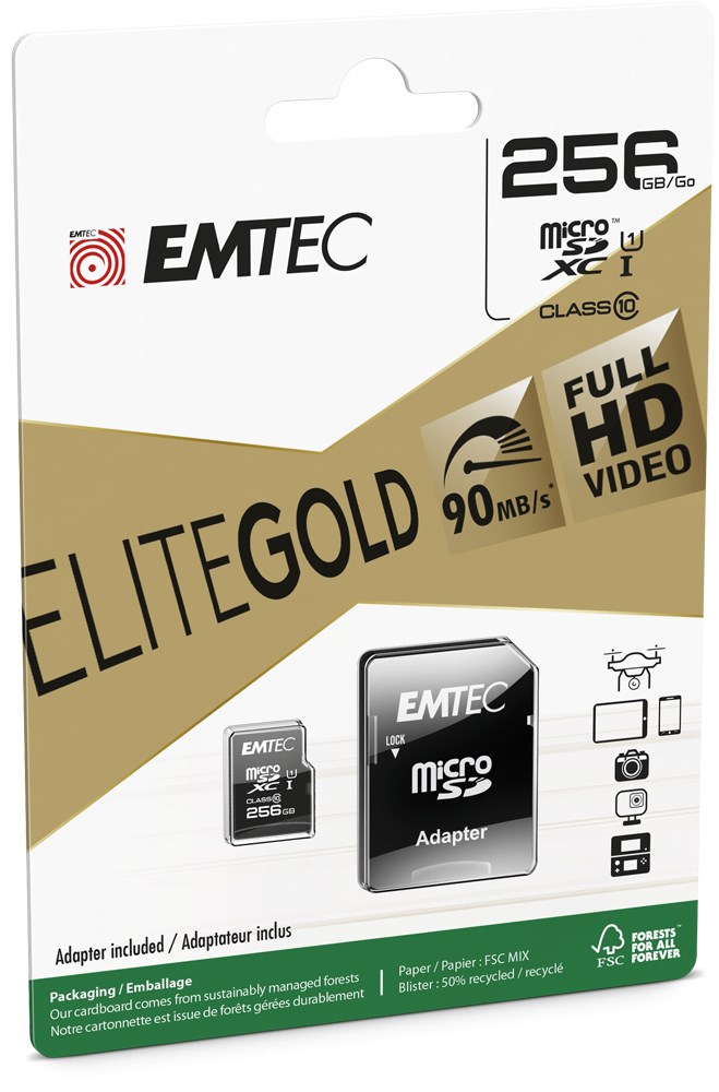 Memorijska kartica EMTEC EliteGold 256 GB MicroSDXC sa SD adapterom (UHS-I, Class 10, A1)-1
