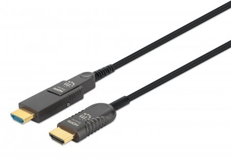 Manhattan HDMI to Micro HDMI Plenum-Rated Cable, 4K@60Hz (Premium High Speed), 70m, Active, Detachable HDMI Male (Type A), Male to Male, Black, Gold Plated Contacts, Lifetime Warranty