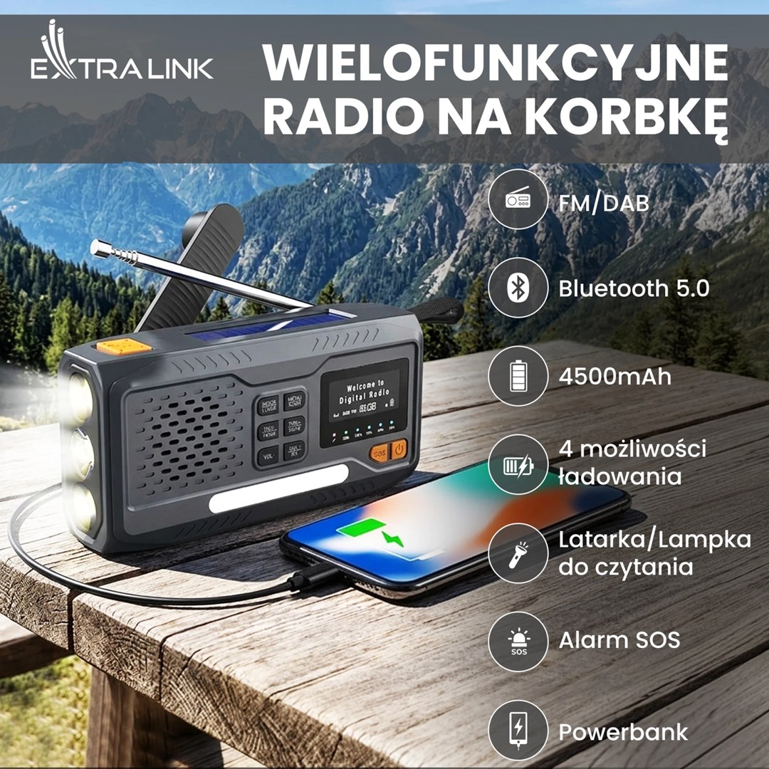 Prijenosni radio EXTRALINK BT-4000 za hitne slučajeve (solarni, dinamo, powerbank)-3