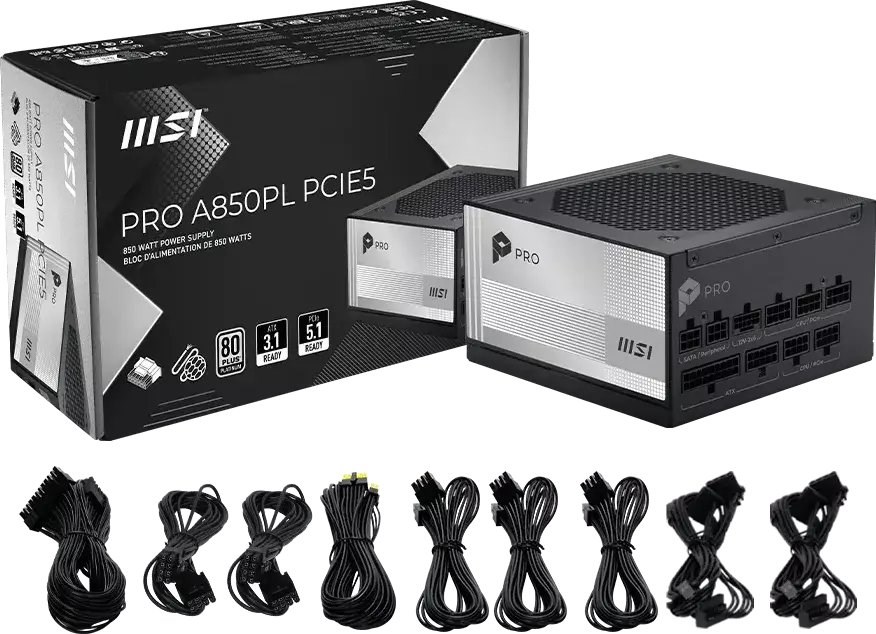 Napajanje za računalo MSI PRO A850PL PCIE5, 850W, 80 Plus Platinum-3