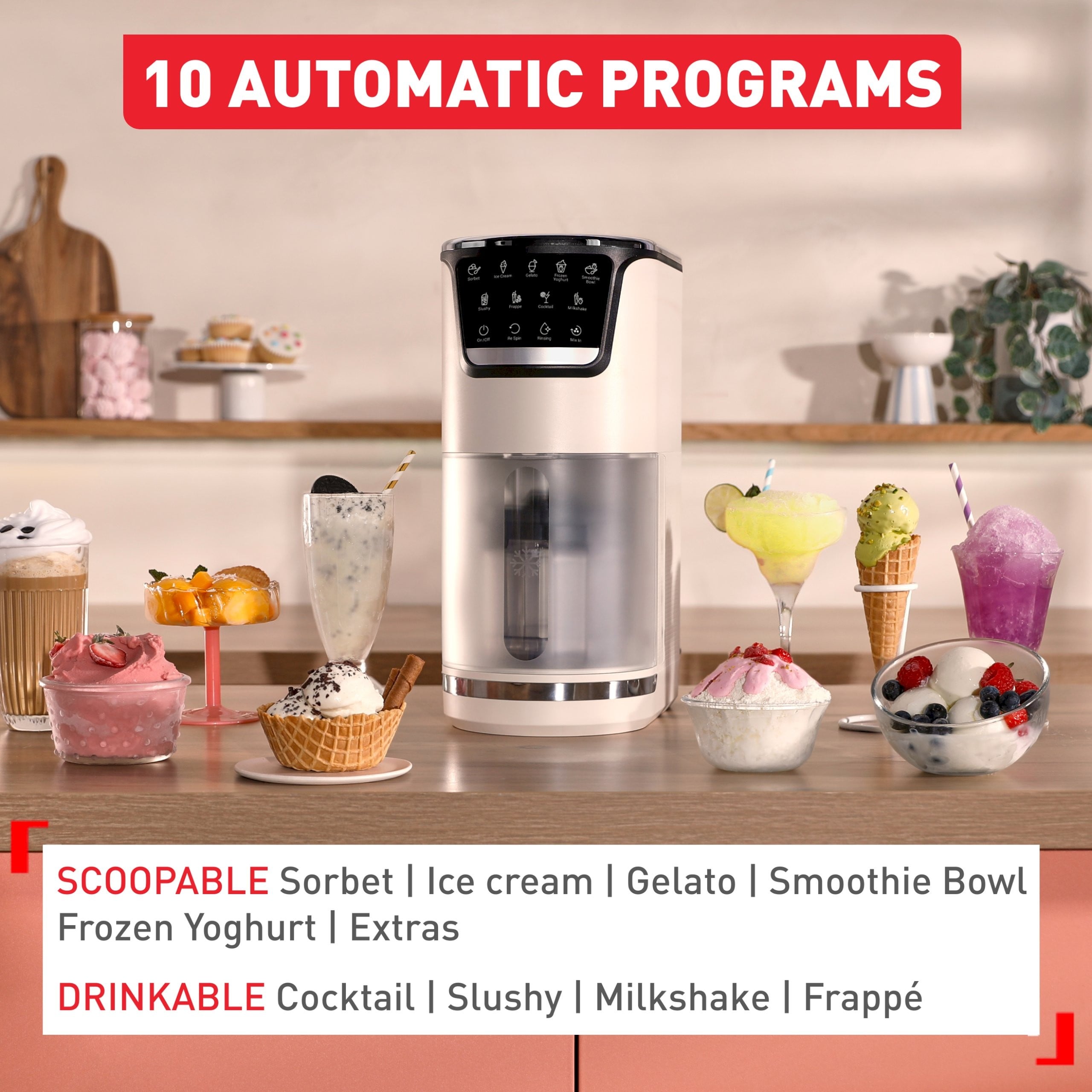 Aparat za sladoled TEFAL Dolci IG602AE0 (600 W, 1.5 l, 10 programa, bež boja)-2
