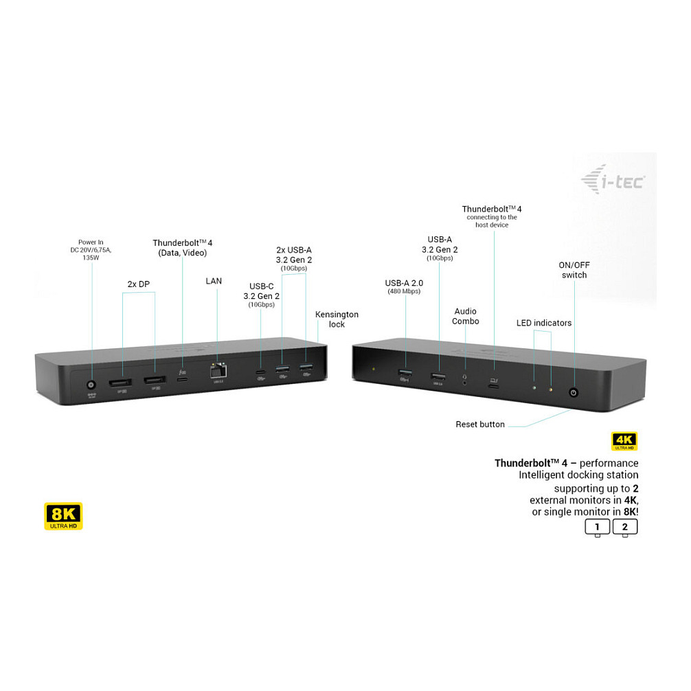 Docking stanica I-TEC Thunderbolt 4 Dual Display (2x DP, PD 90W)-4