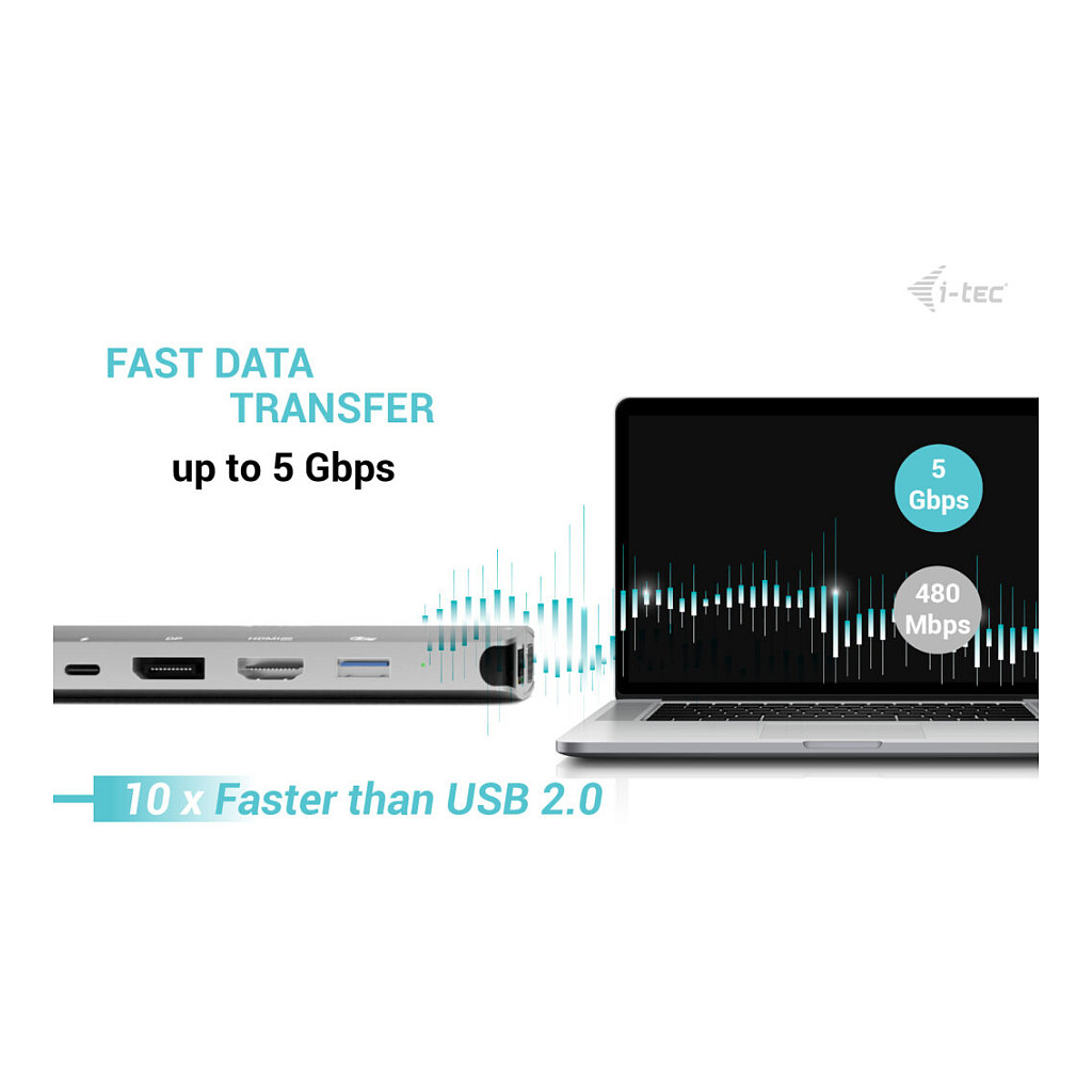 D I-TEC USB-C Metal Nano 3x Display Docking Station 1x DP 1x HDMI 1x VGA 1x GLAN 1x USB-C Gen1 4x USB-A Gen1 Power Delivery 100W-10