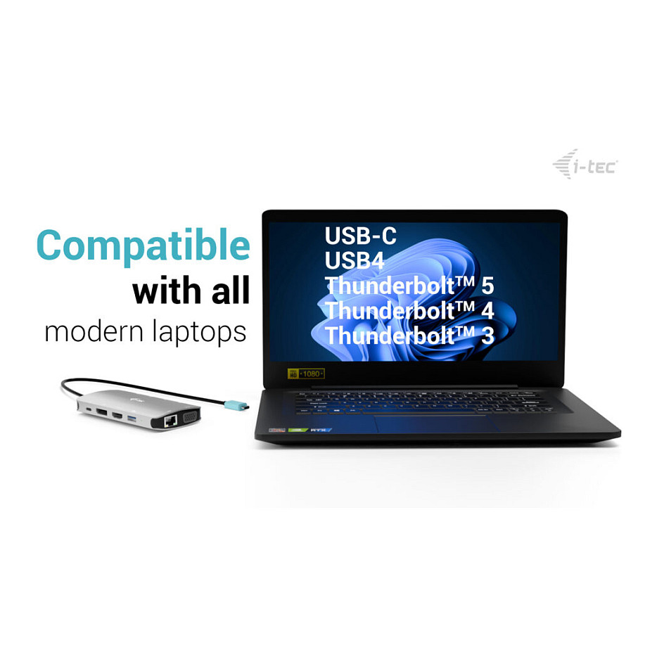 D I-TEC USB-C Metal Nano 3x Display Docking Station 1x DP 1x HDMI 1x VGA 1x GLAN 1x USB-C Gen1 4x USB-A Gen1 Power Delivery 100W-4