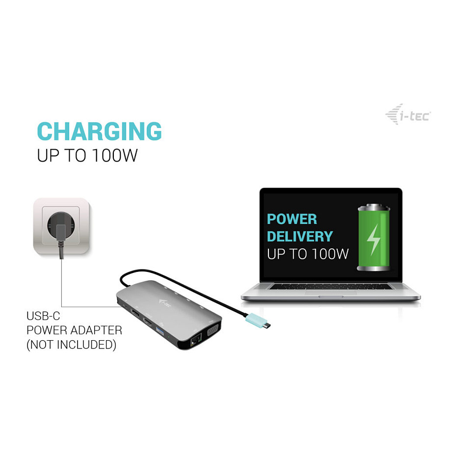 D I-TEC USB-C Metal Nano 3x Display Docking Station 1x DP 1x HDMI 1x VGA 1x GLAN 1x USB-C Gen1 4x USB-A Gen1 Power Delivery 100W-9