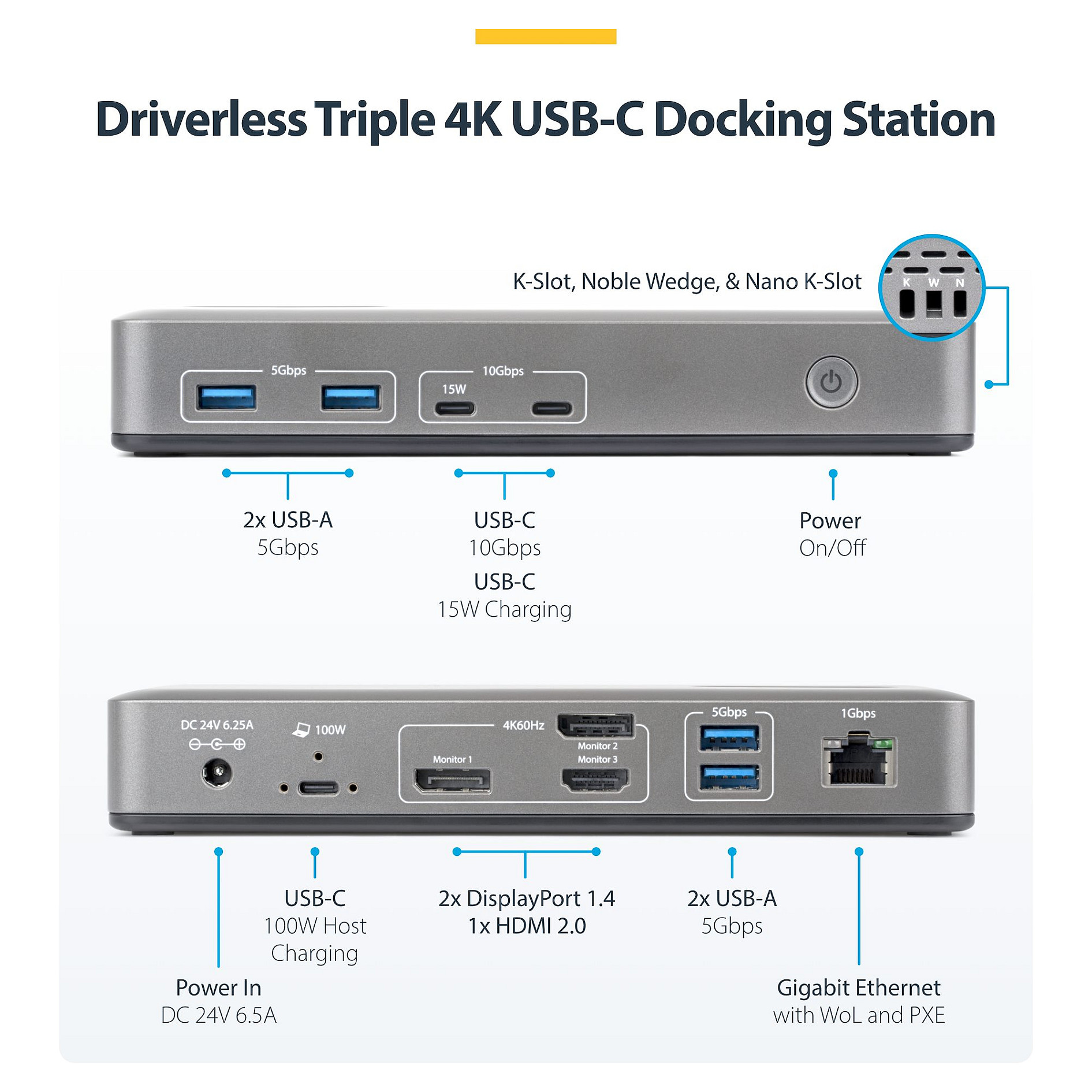 Docking stanica STARTECH USB-C za tri 4K monitora (100W PD)-1