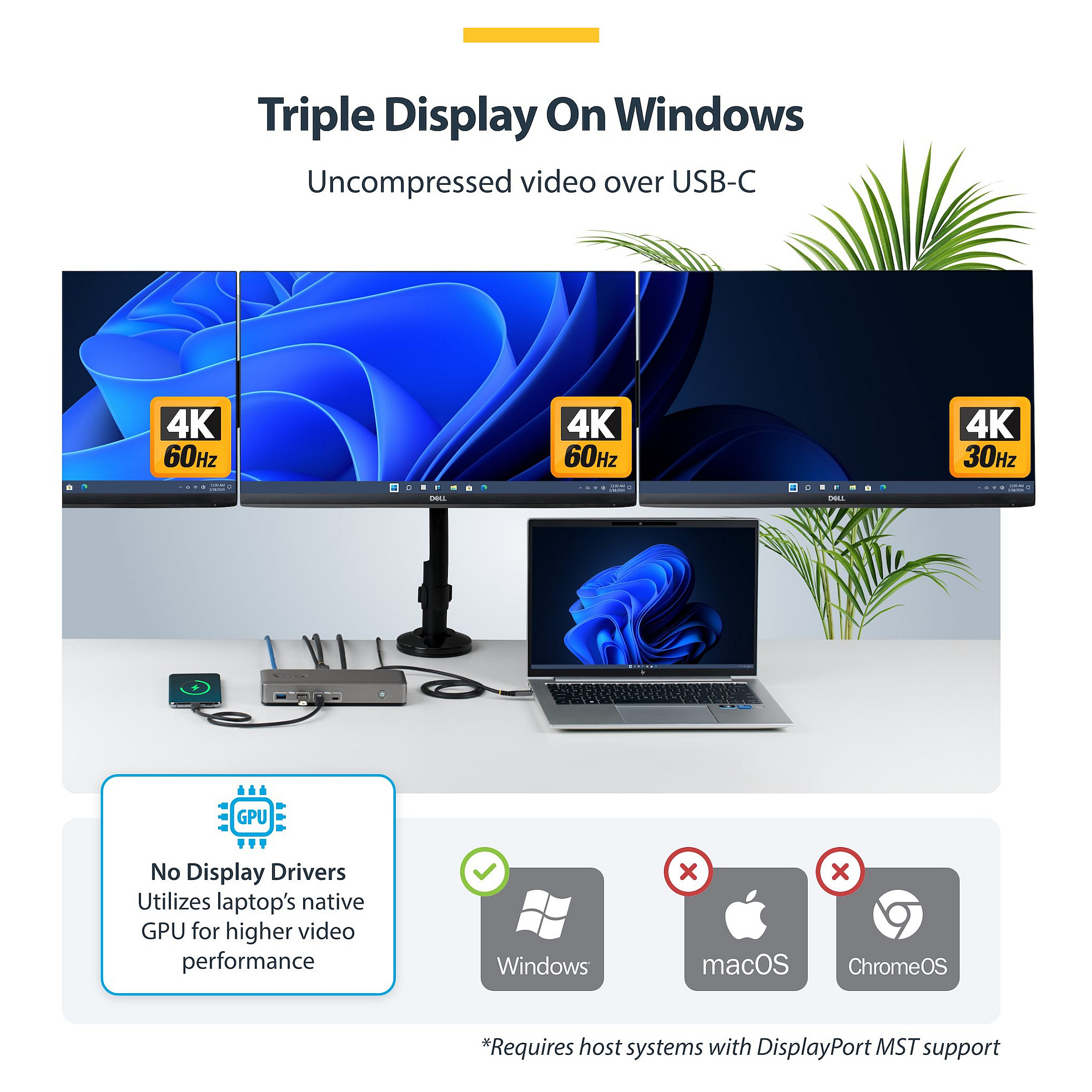 Docking stanica STARTECH USB-C za tri 4K monitora (100W PD)-2