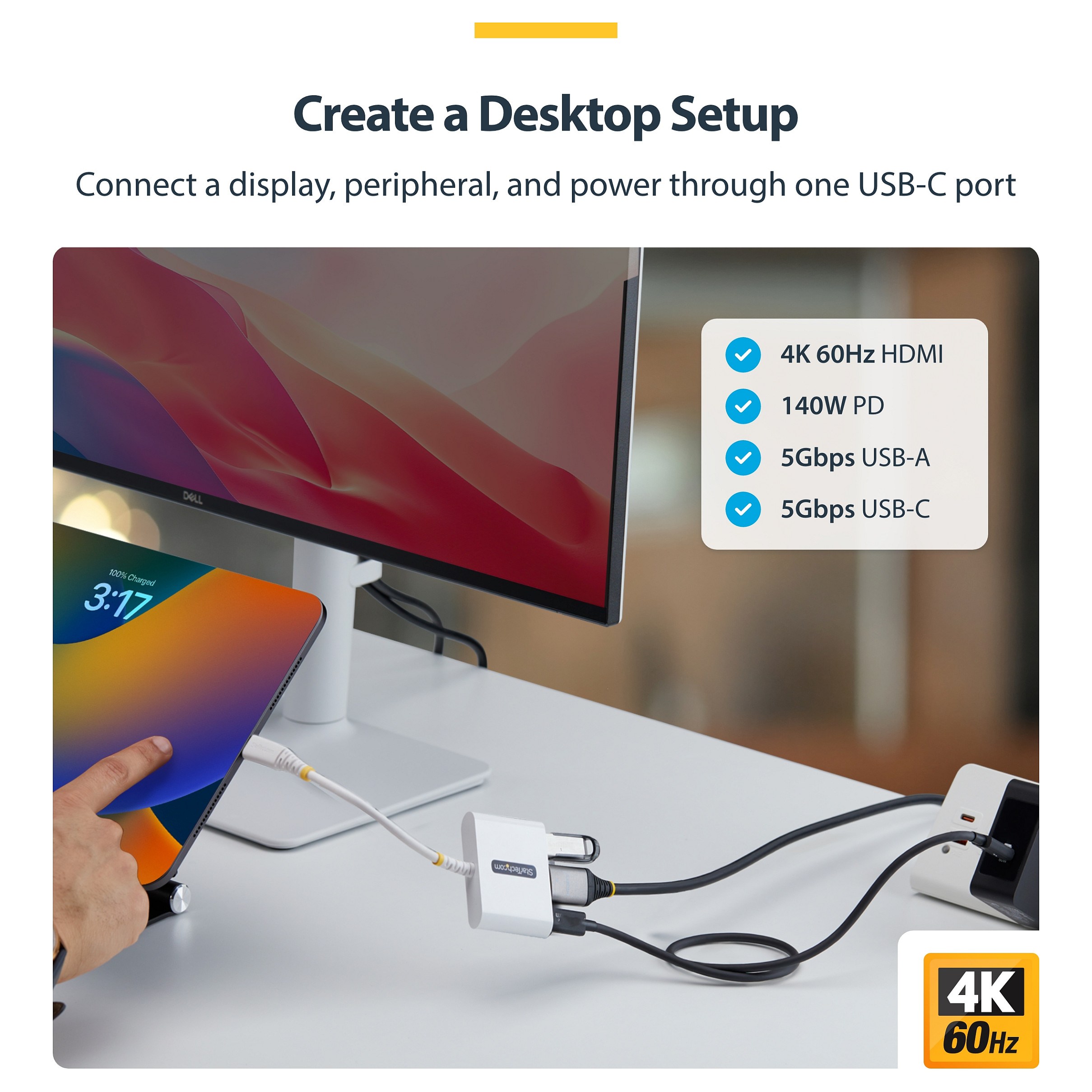 STARTECH USB-C multiport adapter 140C-USBC-DOCK (4K 60Hz HDMI, 140W PD, USB Hub)-10