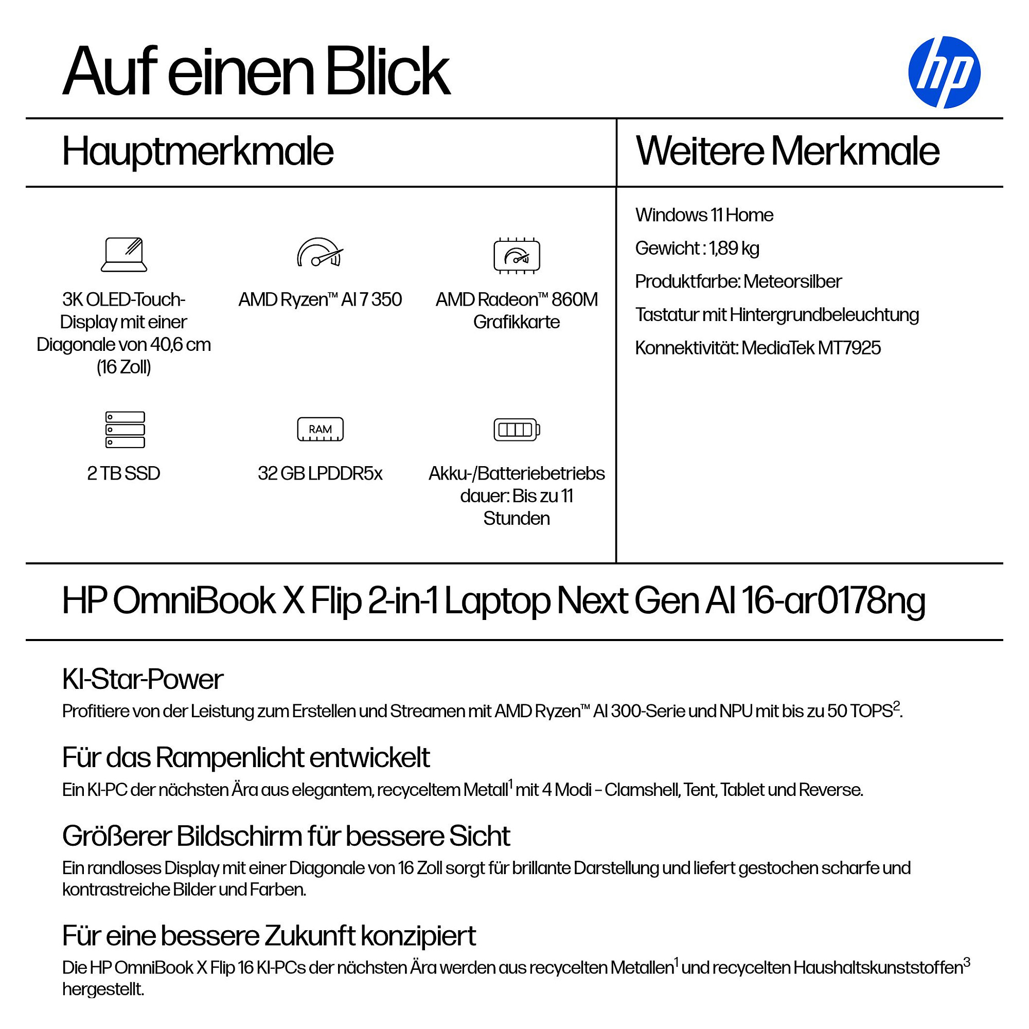 HP OmniBook X Flip 16-ar0178ng RYZ AI 7 350/32GB/2TBSSD/W11 Home Touch-3