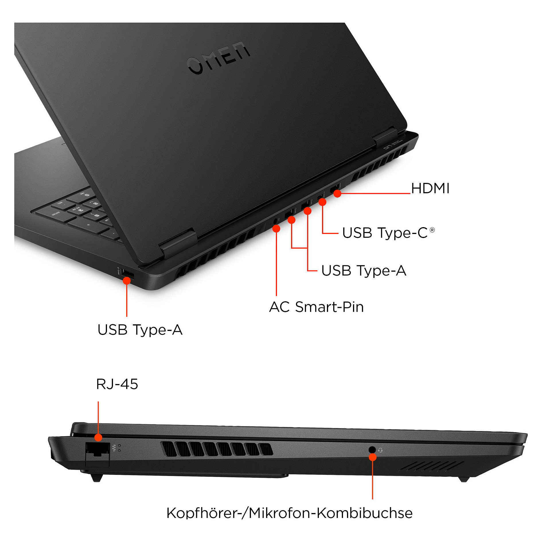 Laptop HP OMEN 17-db1173ng (17.3", QHD, AMD Ryzen AI 7 350, 32GB, 1TB SSD, NVIDIA GeForce RTX 5060, Windows 11 Home, DE tipkovnica, Crna)-4