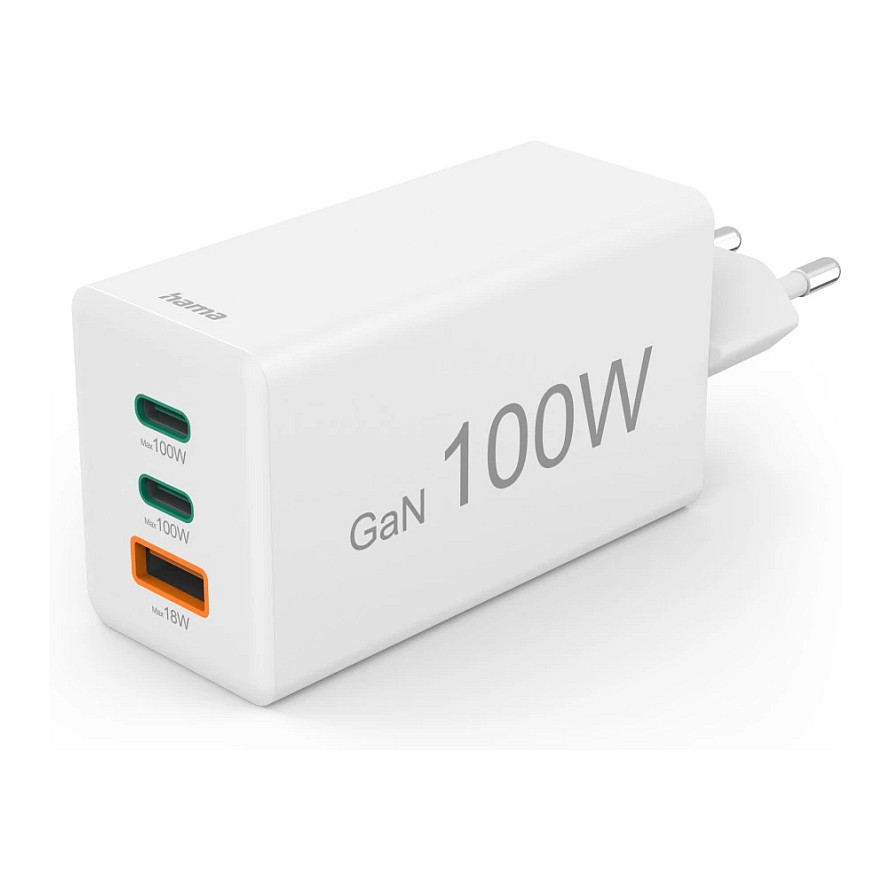 HAMA Schnellladegert GaN, 2x USB-C PD, 1x USB-A QC 65W Wei-0
