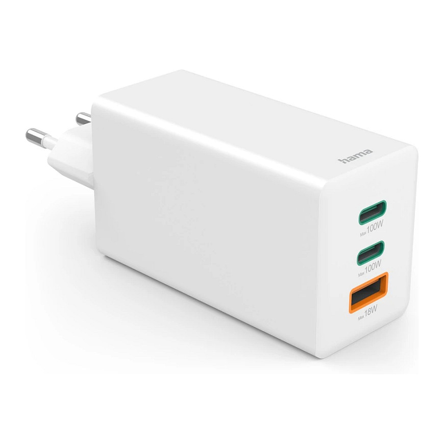 HAMA Schnellladegert GaN, 2x USB-C PD, 1x USB-A QC 65W Wei-1
