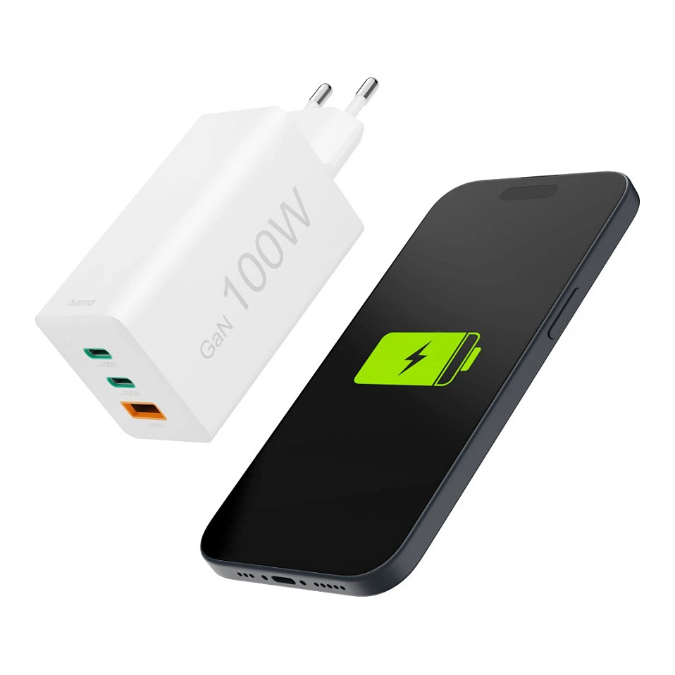 HAMA Schnellladegert GaN, 2x USB-C PD, 1x USB-A QC 65W Wei-11