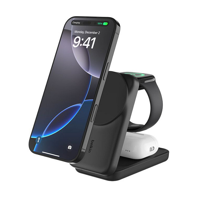Bežični punjač BELKIN BoostCharge Pro 3-u-1 Qi2 sklopivi crna boja (WIZ036)-0