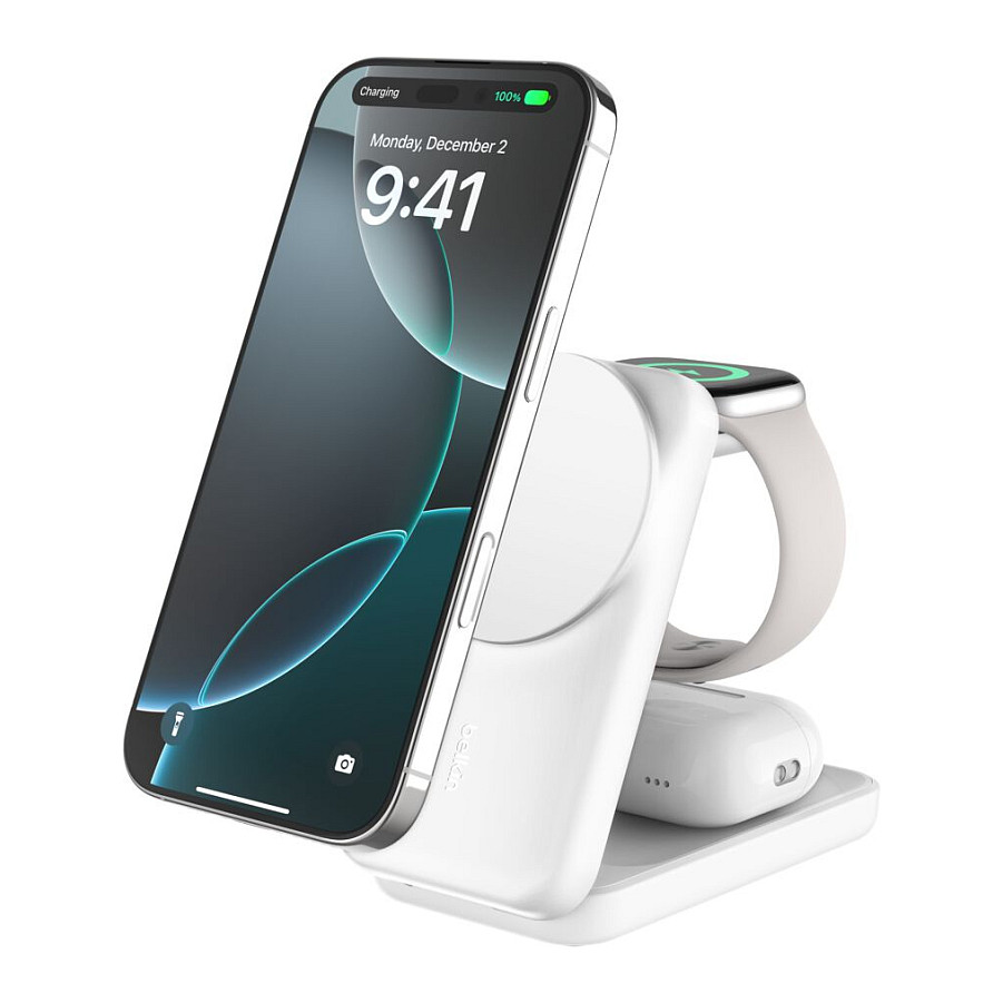 Bežični punjač BELKIN BoostCharge Pro 3-u-1 Qi2 sklopivi bijela boja (WIZ036kqWH)-0
