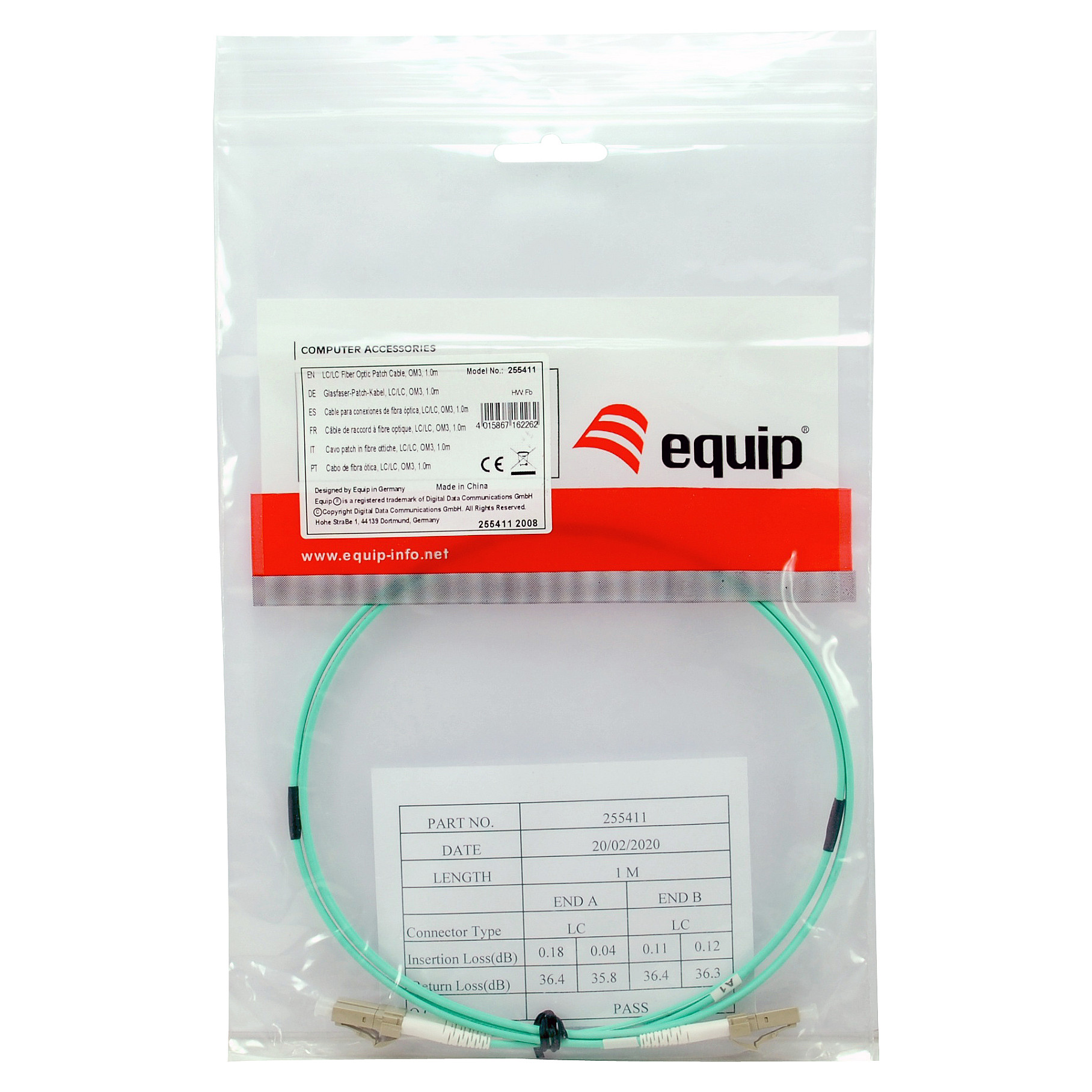 Optički kabel EQUIP LC/LC 25m Multimode Duplex OM3 tirkizna boja-3