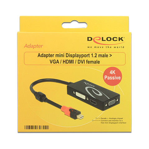 Adapter DELOCK 3-u-1 mini DisplayPort 1.2 na VGA/HDMI/DVI 4K - 62855-1