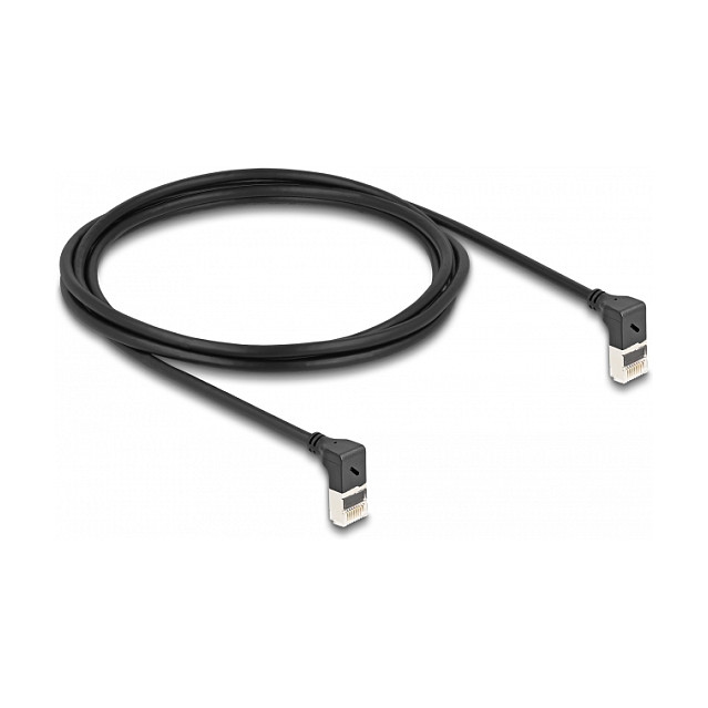 Mrežni kabel DELOCK RJ45 Cat.6A S/FTP Slim 90° kutni (gore/gore), 2m, crna boja