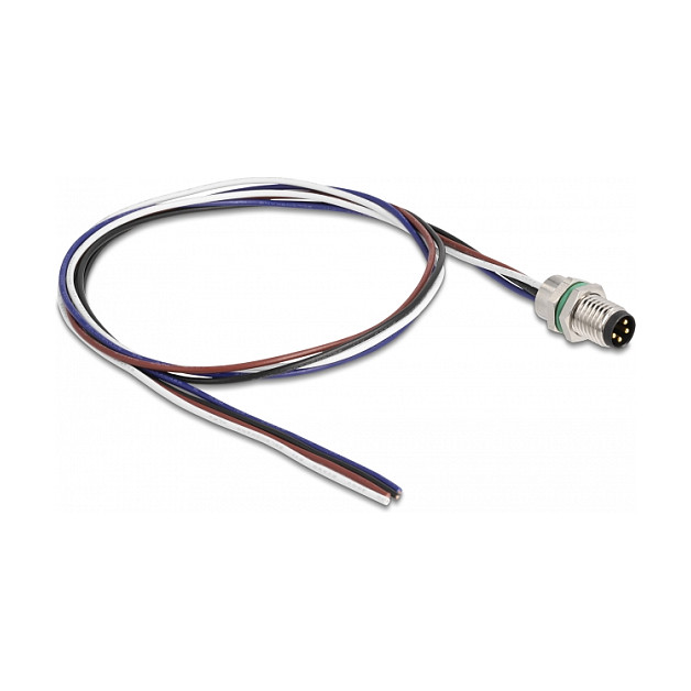 Delock M8 Einbaukabel A-kodiert 4 Pin Stecker fÃ¼r Panel mit offenen Kabeln Front Montage 0,5 m