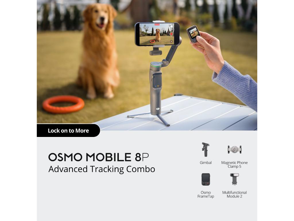 Gimbal stabilizator DJI Osmo Mobile 8P Advanced Tracking Combo (ActiveTrack 8.0, 3-osna stabilizacija, ugrađena teleskopska šipka, crna boja)-6