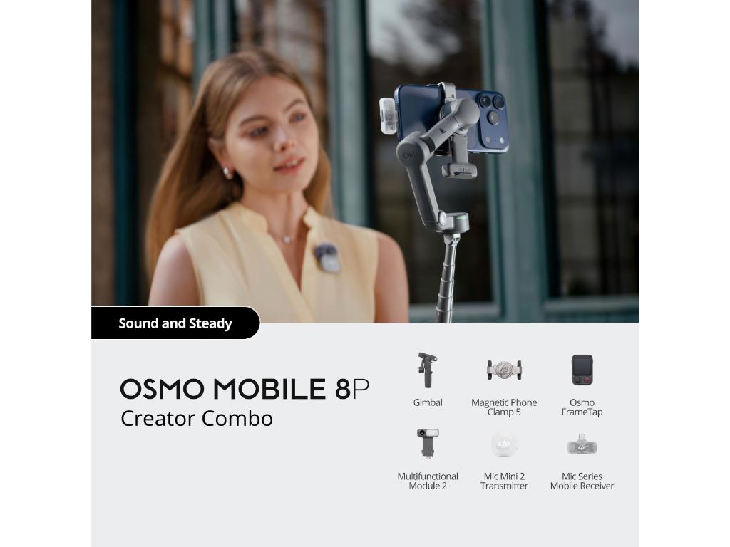 Gimbal stabilizator DJI Osmo Mobile 8P Creator Combo (ActiveTrack 8.0, 3-osna stabilizacija, ugrađena teleskopska šipka, DJI Mic Mini 2, crna boja)-11